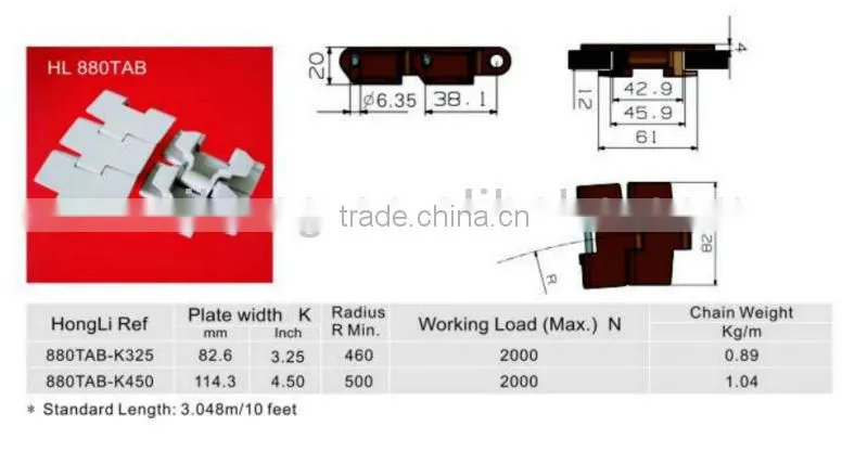 conveyor plastic chain 880 TAB