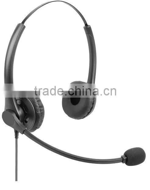 biliteral headphone, 2800mm matti PU cable, RJ11 connector, PU leather ear cover, noise cancelling