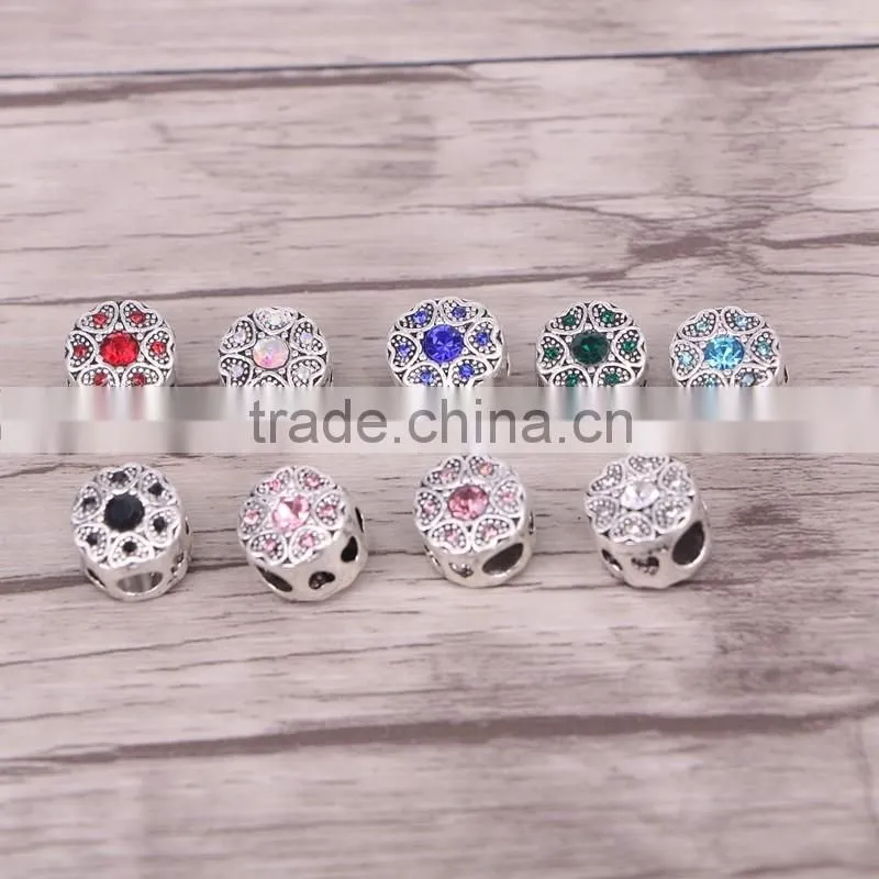 Charm Bead Mixed Rhinestone Beads Dark Silver Plated Big Hole Spacer Beads Fit Charm Bracelet DIY Jewelry