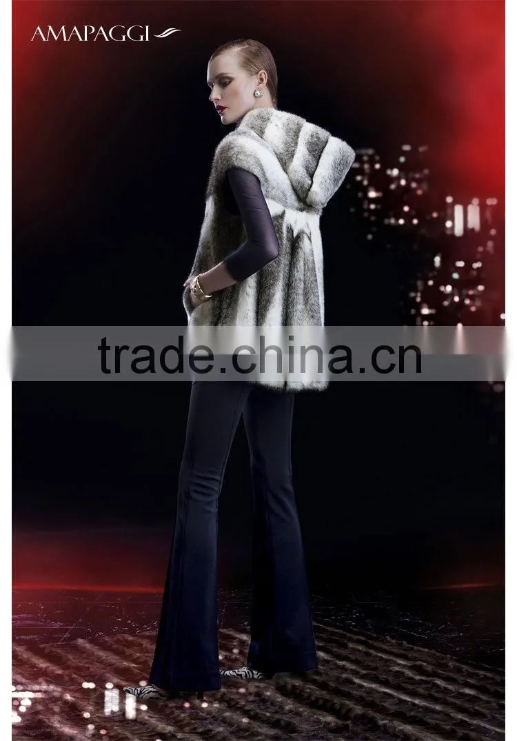 Precious winter women black cross mink fur vest with hat