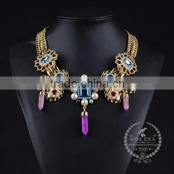 high quality vintage style crystal imitation pearl chunky statement necklace tin alloy fashion women pendant necklace 6390083