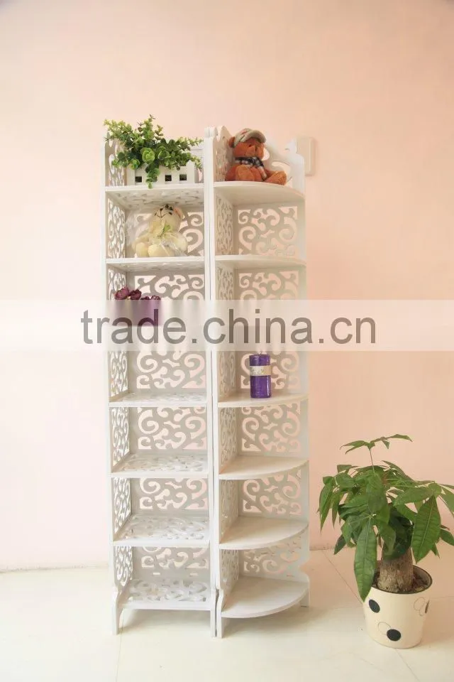 DIY white 7 layer modern Wood-Plastic conner shoes display shelf