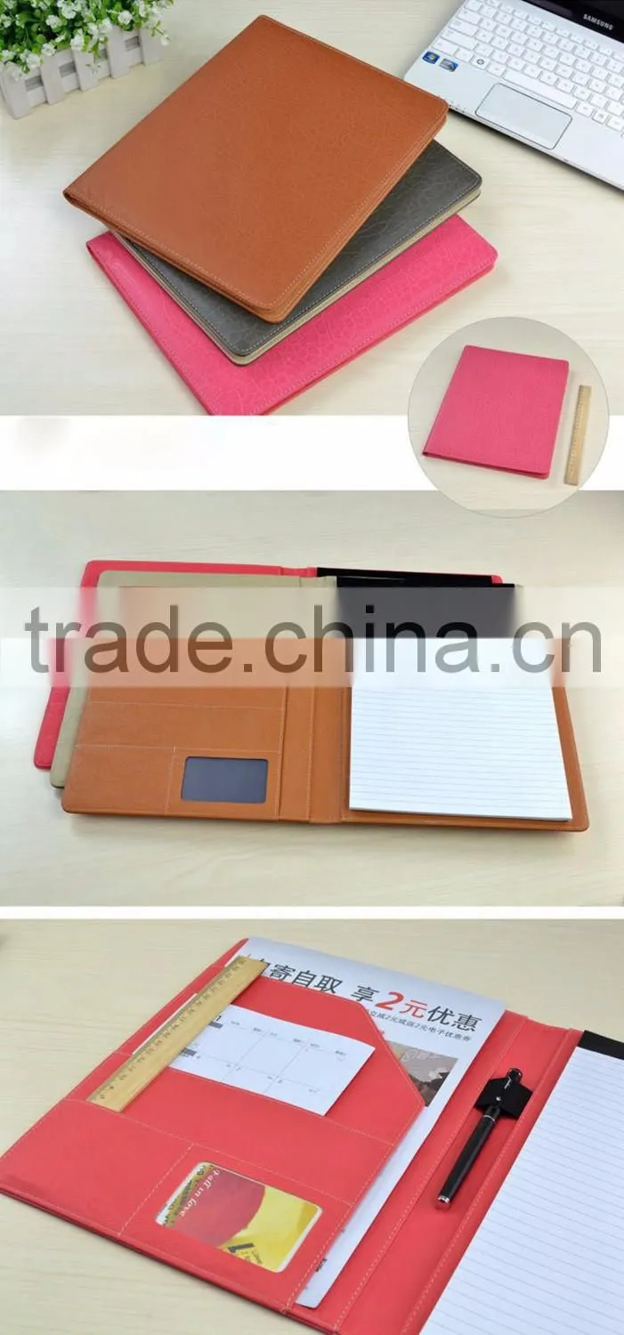 professional handmade pu leather A4 folder executive writing pad portfolio stationery document organizer with memopad holder