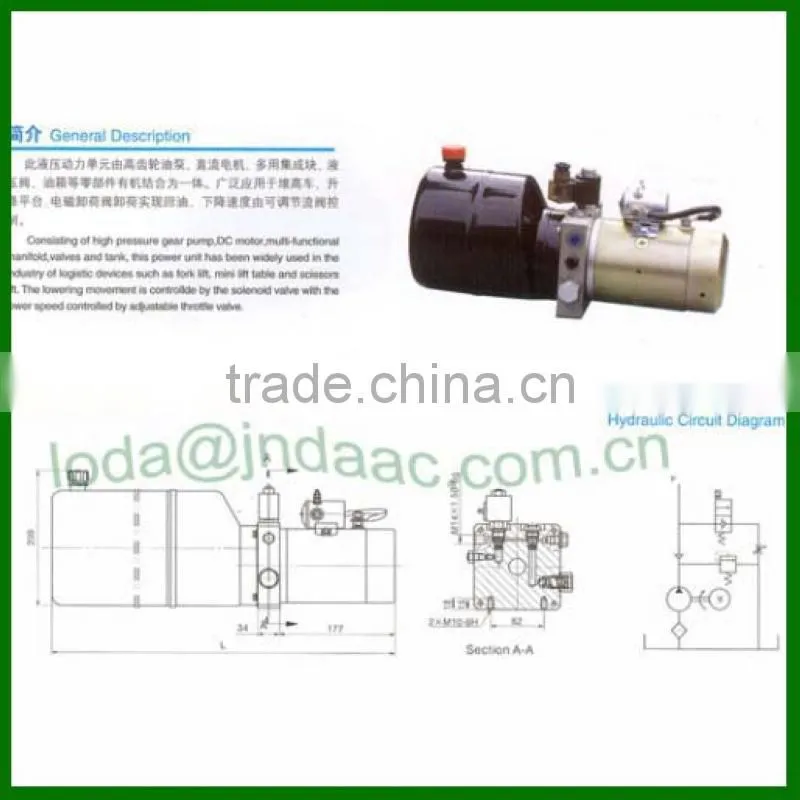 12V DC 24V DC Hydraulic Power unit for wing truck
