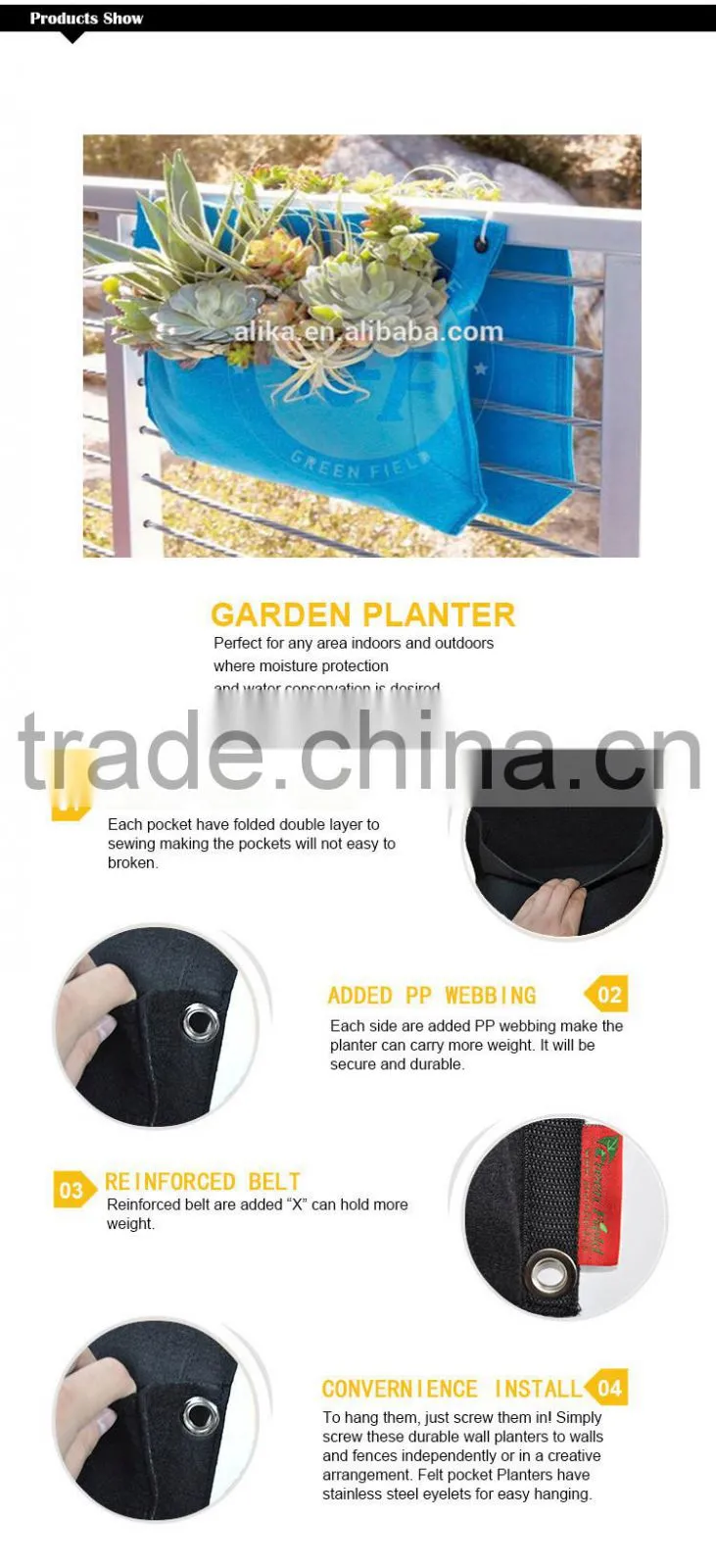 Fence grow bags hanging felt fabric planter bags