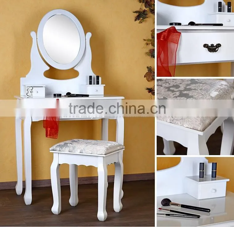 Bedroom Dressing Table with Stool and Mirror, Wooden Dresser, Make-up Set Bedroom Furniture