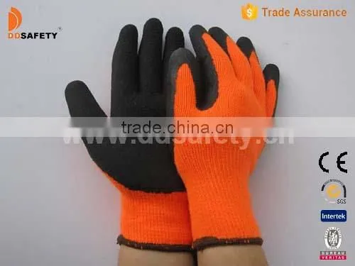 DDsafety 2017 Fluorescence Acrylic Gloves With Napping Liner Cotton Gloves Coated Black Latex