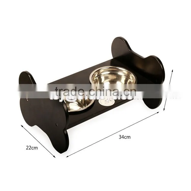High quality safety stainless steel bowl wooden pet feeder for small dogs cats and pets W06F045