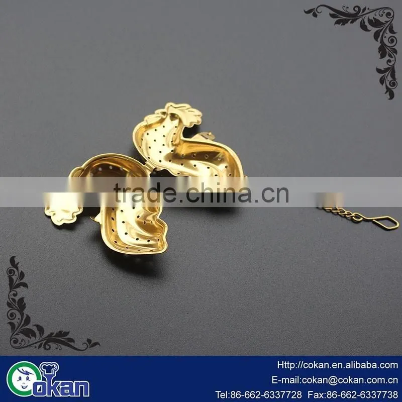 CK-TI0137 fda and lfgb High quality cock Shape Gold plated tea infuser/Stainless Steel Tea Infuser /tea strainer