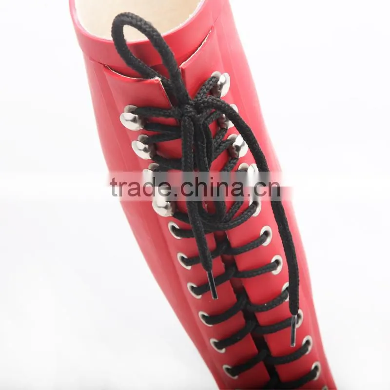 woman rubber rain boots with lace up