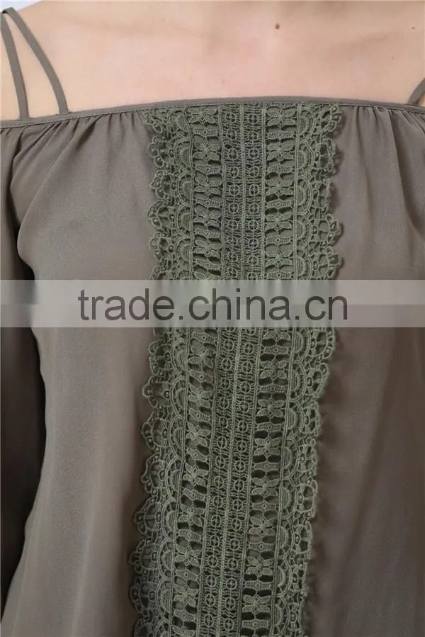 Women Fashion Casual Tops/Blouse with Embroidery Center Front Off-shoulder Design Accept Small Order Quantity