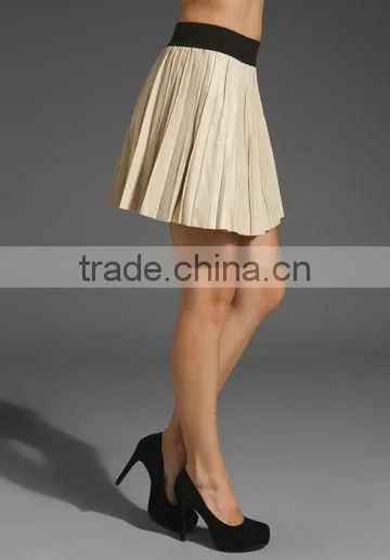 12SK003 Cream Lady pleat fashion skirt,latest design.