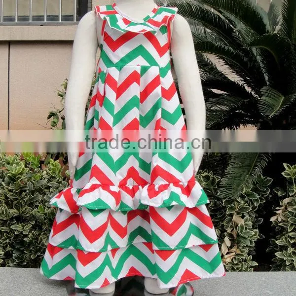 2014 Wholesale baby girls new design dresswear model ruffle Chevron Printed Woven Dress