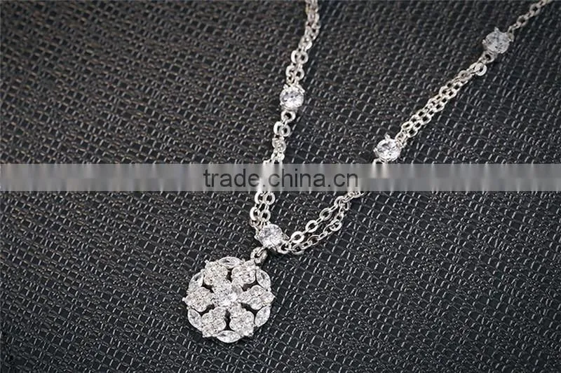 925 silver Unique chain snowflake diamond pendant necklace