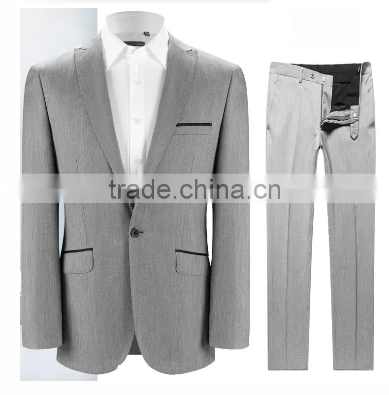 Wholesale Men Classic Arrow Lapel Fashion 1-Button Gray Trim Suits For Sale