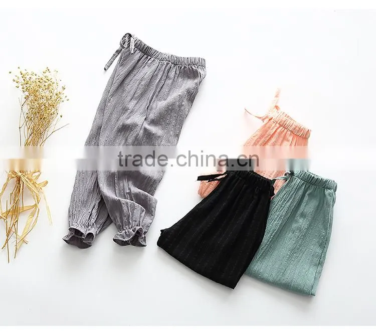 Boys and girls pure color cotton lantern pants children's clothing wavy striped pants