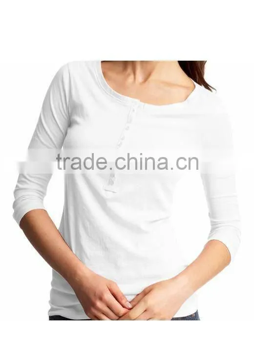 COTTON WOMENS STRIPED LONG SLEEVE T SHIRT WITH BUTTON PLACKET