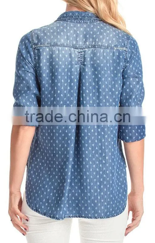 2015 wholesale girl printed shirt OEM service slim fit new fashion famous brand latest design