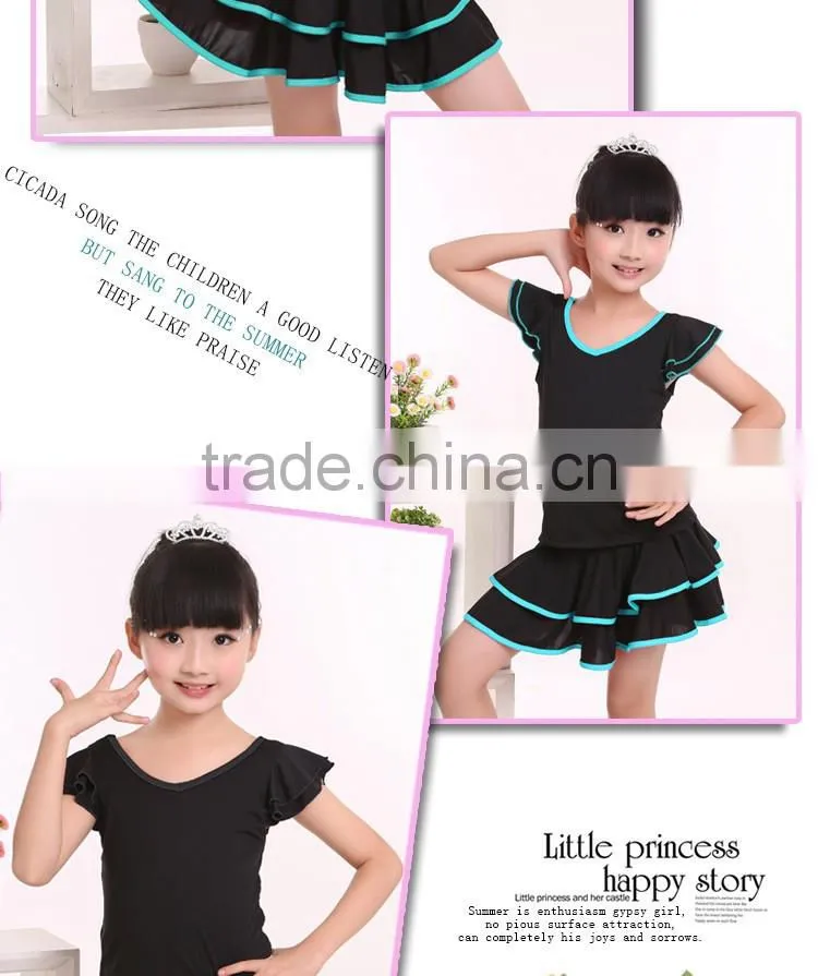 2016 Girls Child Latin Skirt Suit Kid Double V-Neck Gymnastics Costume Performance Dress