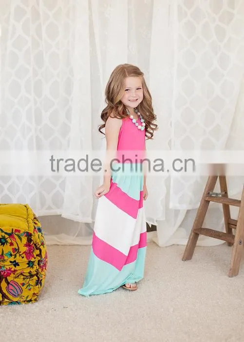 Wholesale Strip Long Dress Rose Red Green White Maxi Dress Mommy and Me Clothing