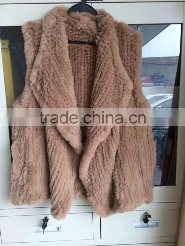 YR779 Top Quality Fur Waistcoat Genuine Rex Rabbit Hand knit Fur Gilet