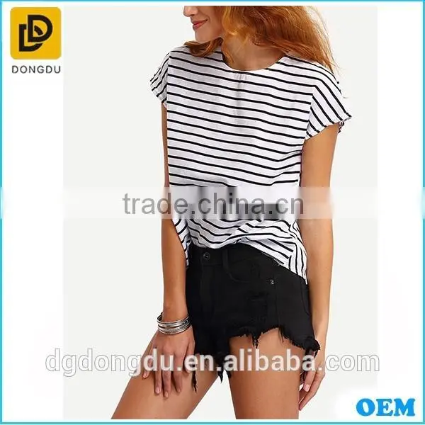 OEM Cotton Munufactory Custom Striped Cutout Back T-shirt