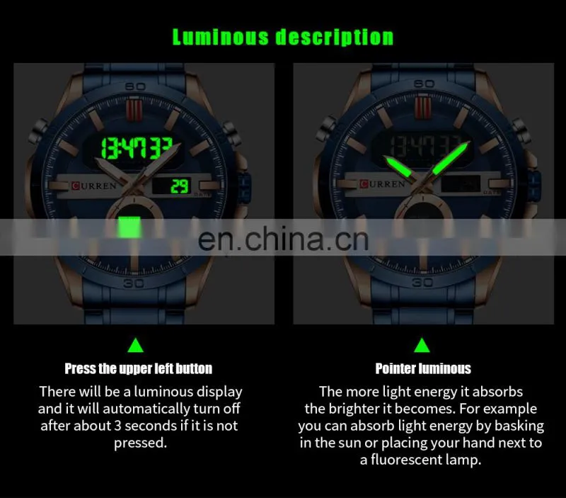 CURREN 8384 Men's Digital Watches Fashion Sport Stainless Steel Chronograph Luminous LED Gold Watch
