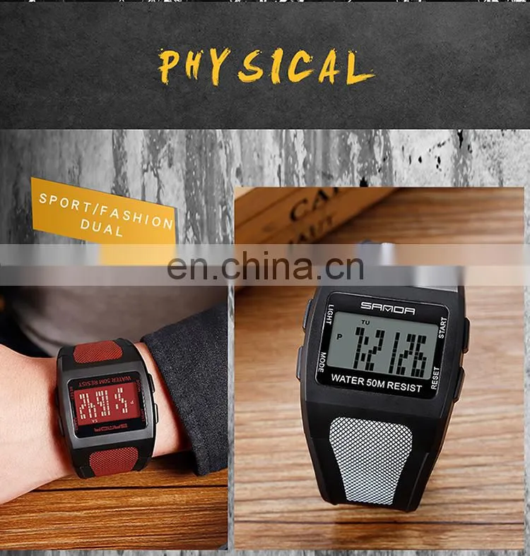 SANDA 222 Trendy High End Men's Digital Sports Watch Resin Strap Luminous Week Display Male Watches