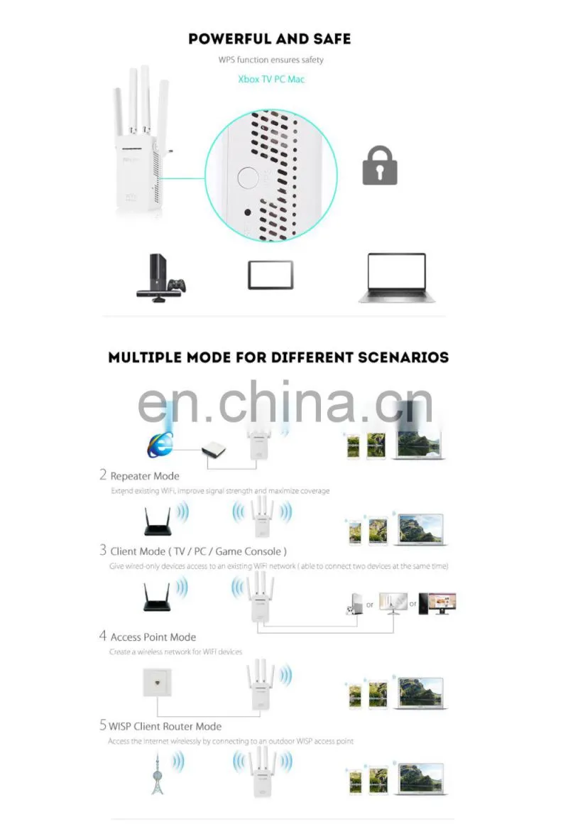 ALLINGE LG3202 WiFi Range Extender 300Mbps Booster With Different Plug 802.11n Signal Booster Amplifier