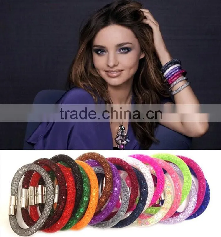 Cheap Promotion!!! 2016 Hot sale Mesh Stardust Bracelets With Crystal Filled Magnetic Clasp Charm Bangles!