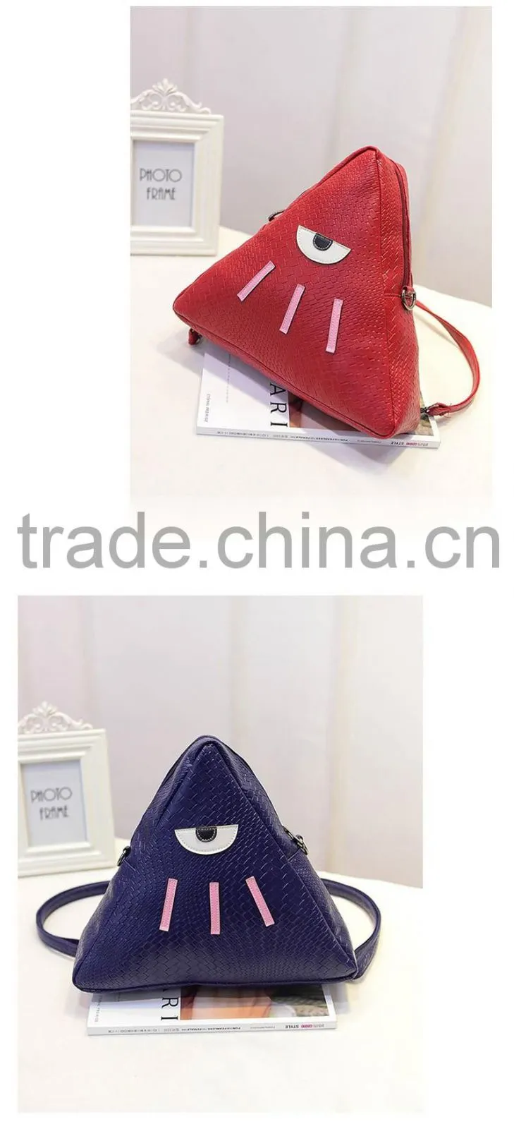 Crocodile grain small triangle PU bag shoulder crossbody backpack cosmetic makeup ladies bags