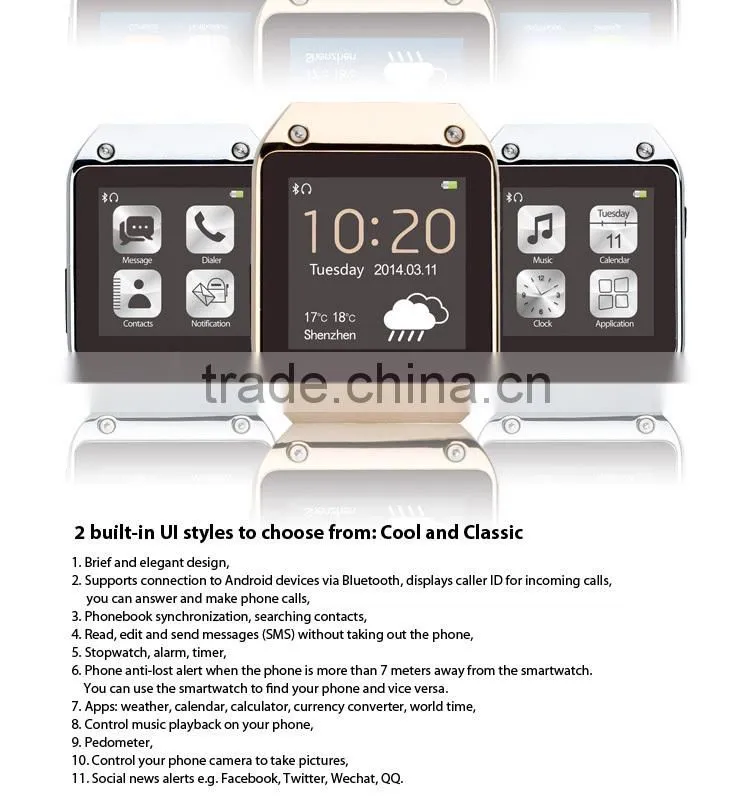 2014 fashion smart watch SMS call contact music sync Sport health smartwatch PW 305