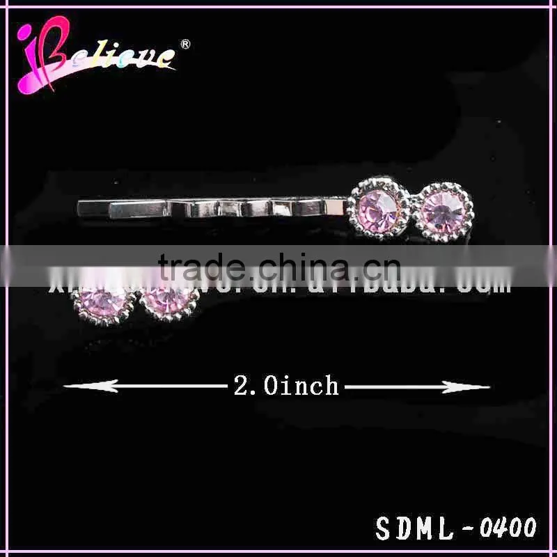 Fancy decorative hair pins wholesale hair accessories pink rhinestone hair pins