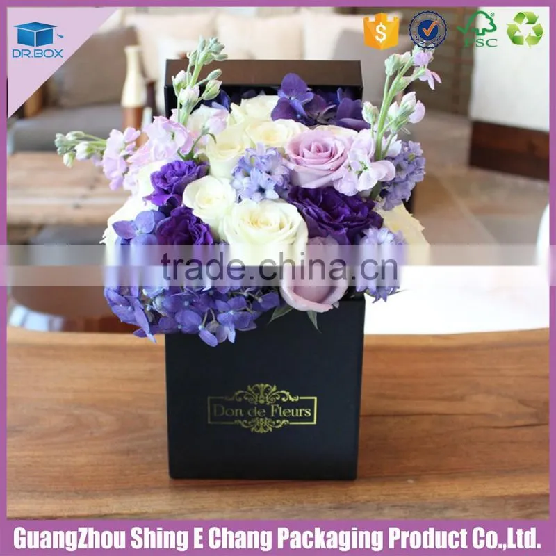 Environment-friendly paperboard printed luxury square flower packaging box/rose box