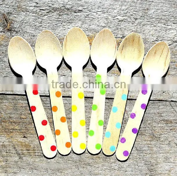 6.5 Inches Red Polka Dot Printed Wooden Spoons Utensils