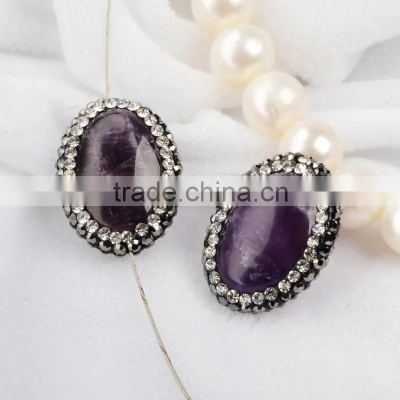 Wholesale natural raw uraguay amethyst beads boho CZ jewelry, black rosary druzy amethyst beads with zircon pave cap