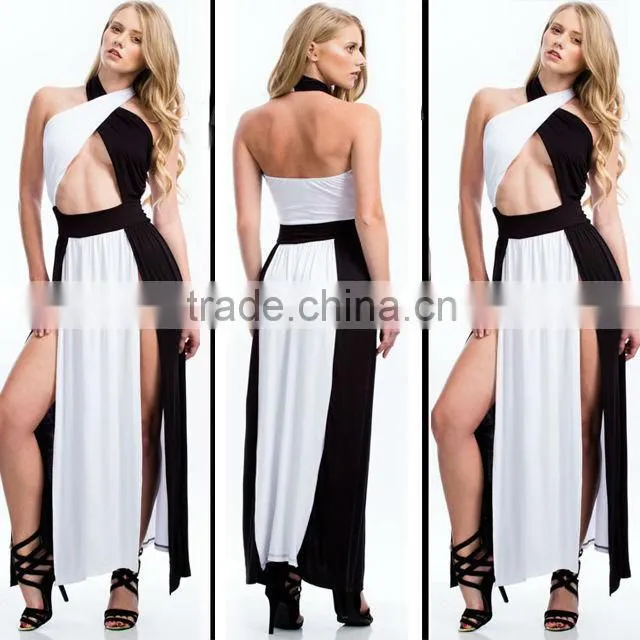 2014 Black Dot Flock Mesh Panel Bandage Bodycon Dress