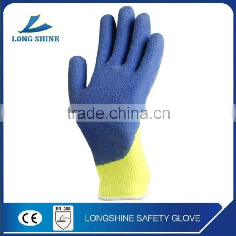 Best selling blue Latex coated safety working glove for hand protective