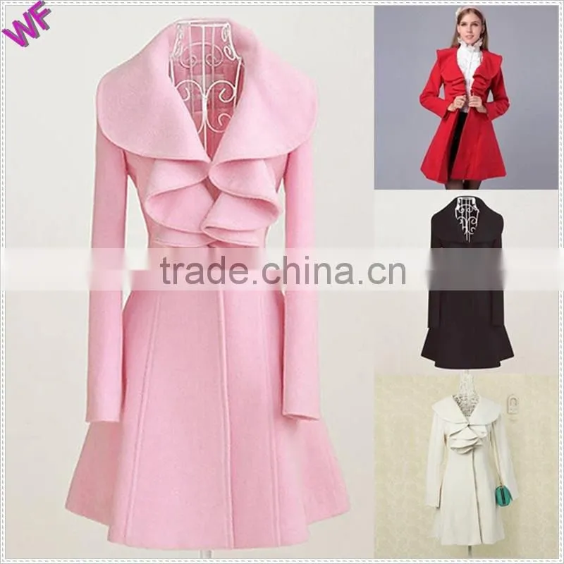 Ruffled collar flared coat woman Custom womens coat