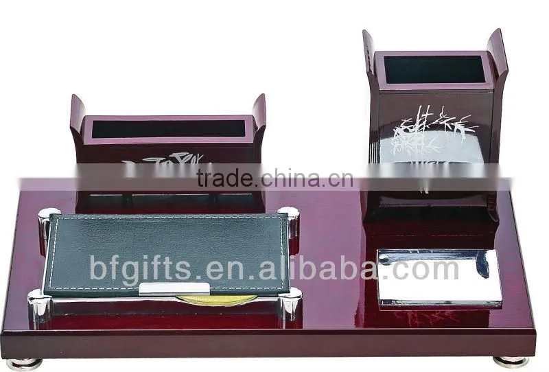 Wood Globe & Name card & Pen Holder Office Stationary Desktop Set Gift-32