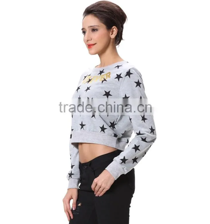 American Fashion Star Printed Long Sleeves Crop Top