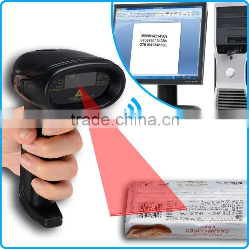 Reader POS Cordless Rechargeable 30~50m 2.4GHz Laser USB Wireless Barcode Scanner