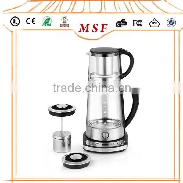 360 degree rotation glass tea kettle with S/S tea filter
