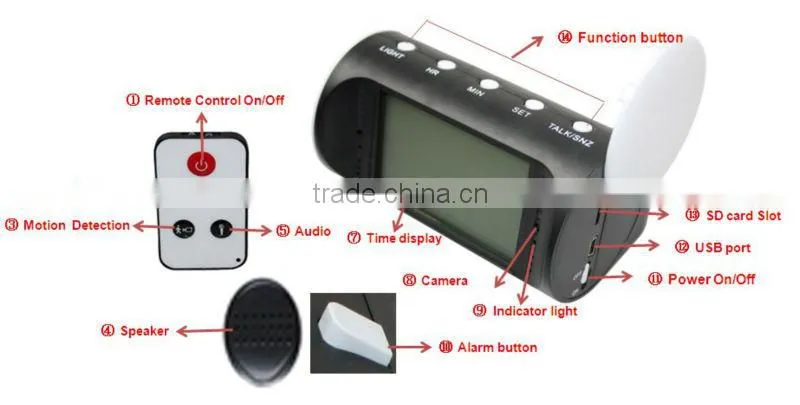 Mini table clock camera,motion detection clock dvr for home security 1280*960 table clock hidden camera JVE-3311F-1