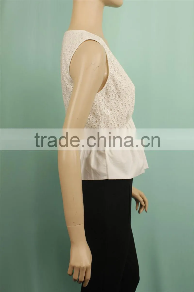 2016 S/S new design white 100%cotton sleeveless sexy tops for women