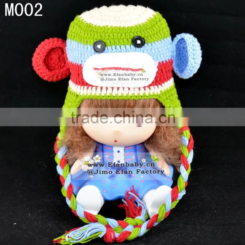 fashion earflap animated crochet kids winter hats with braid