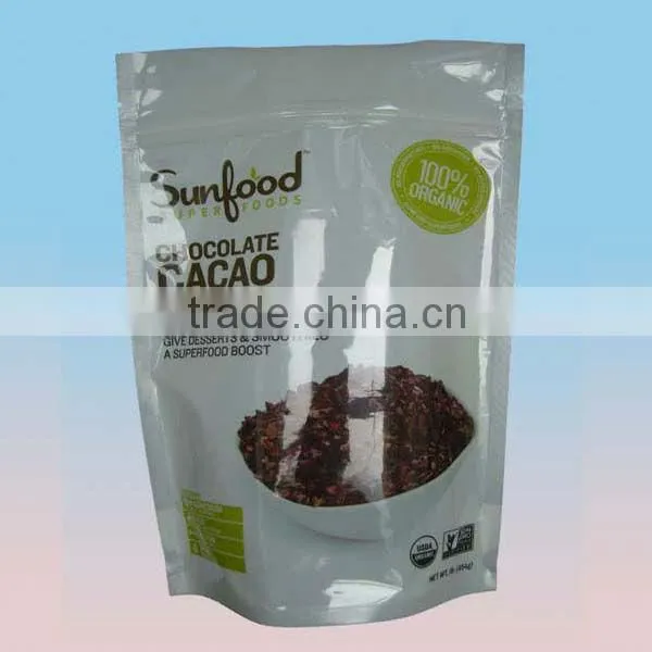 Resealable stand up plastic green tea bag