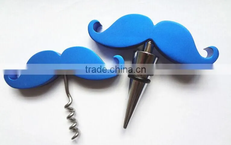 Promotional Moustache shape Wine Bottle Opener and Wine Stopper Set