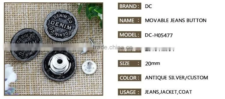 2016 High Quality metal fashion jeans button customized metal button for jeans