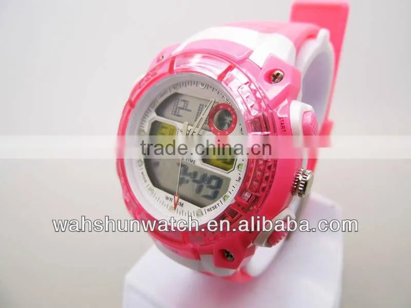 factory custom pink color plastic strap chronograph japan movement fashion digital stop watch for ladies